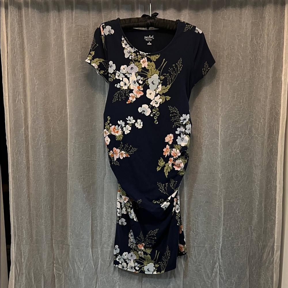 Isabel Maternity Navy Floral Midi Dress